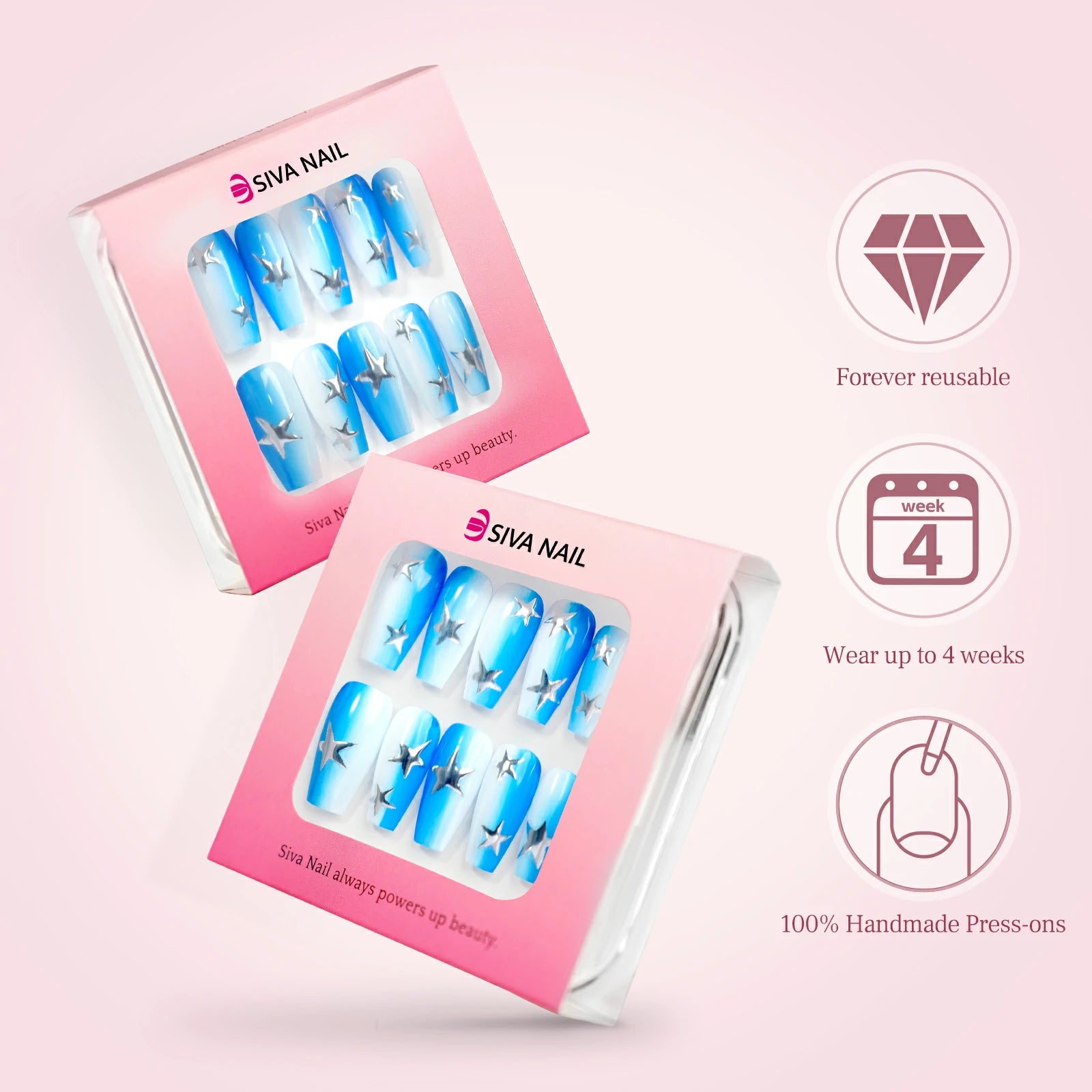 Siva Nail, Starlit Dream, Ombre Star Press on Nails