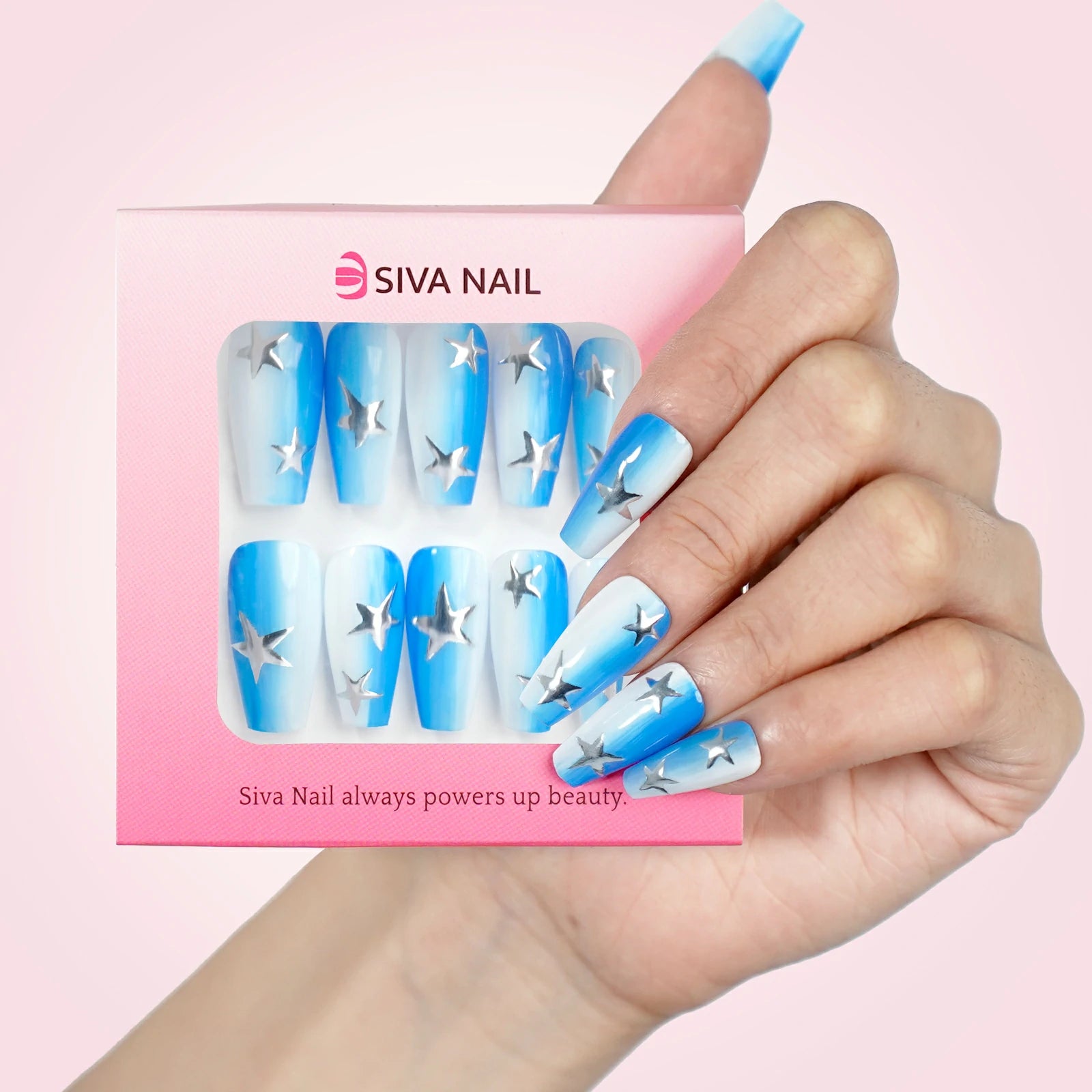 Siva Nail, Starlit Dream, Ombre Star Press on Nails