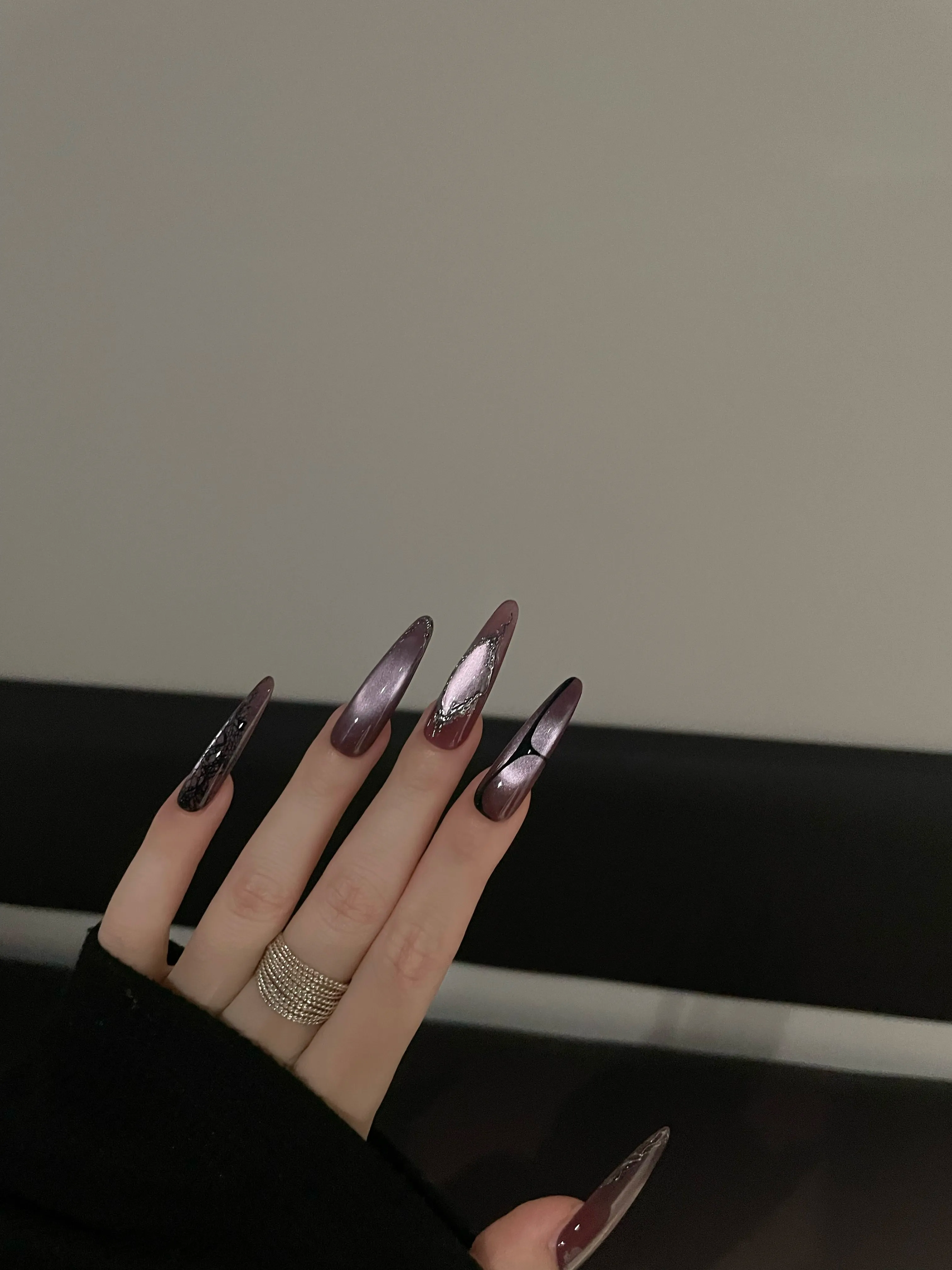 Siva Nail, Purple - Black Glitz - Mixed Handmade Press on Nails