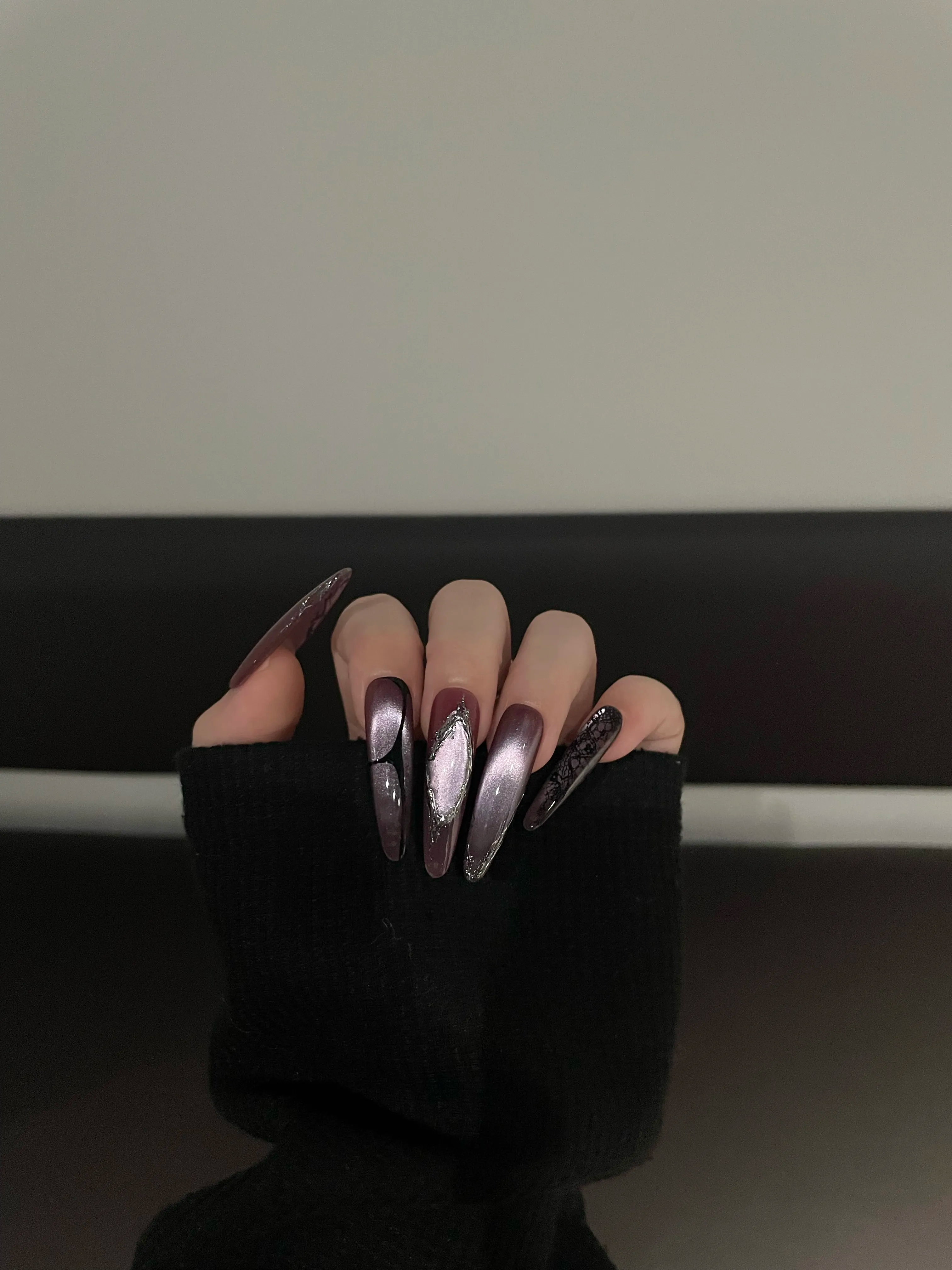 Siva Nail, Purple - Black Glitz - Mixed Handmade Press on Nails