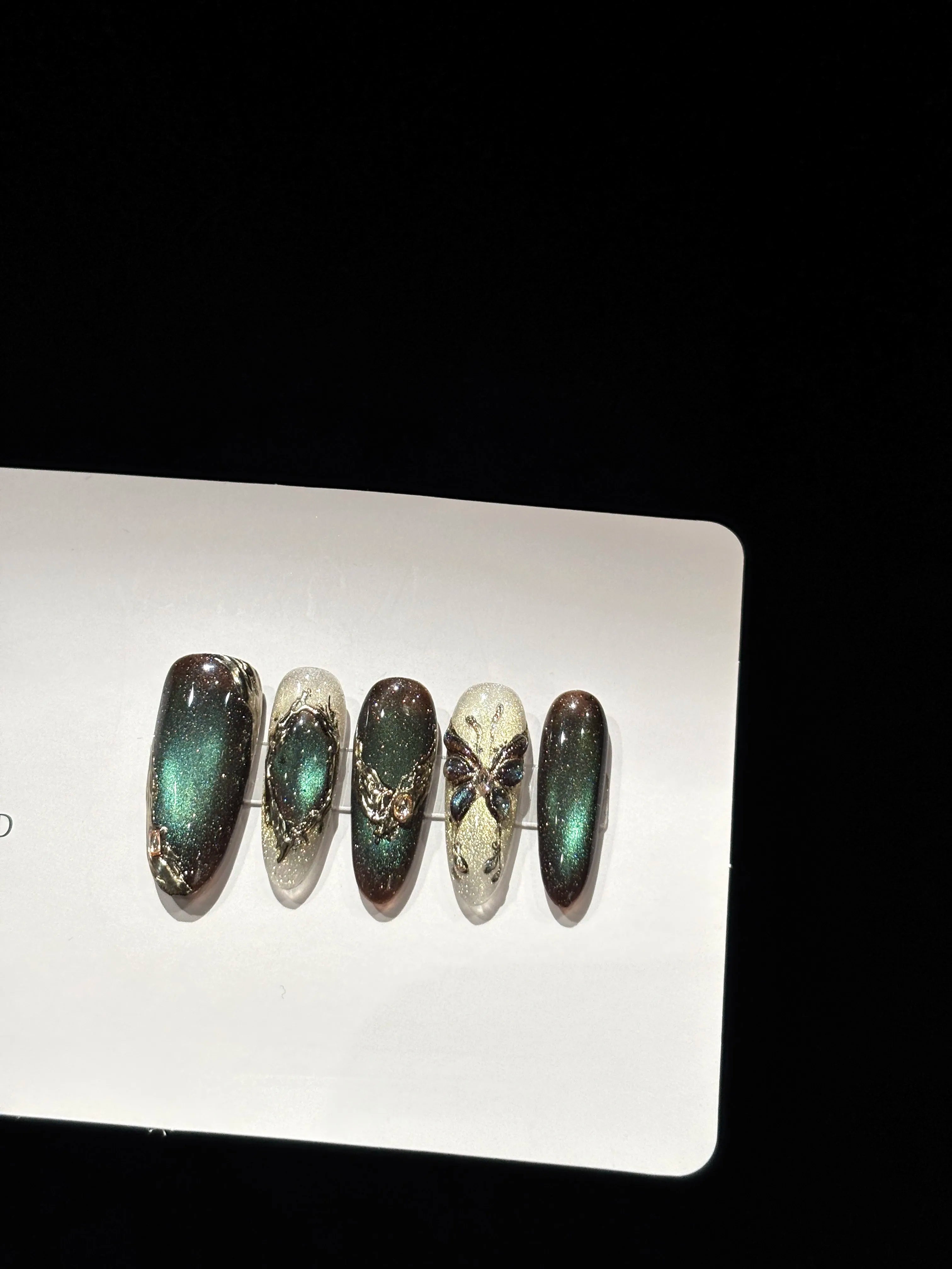 Siva Nail, Forest Gleam, Emerald Butterfly Handmade Press on Nails