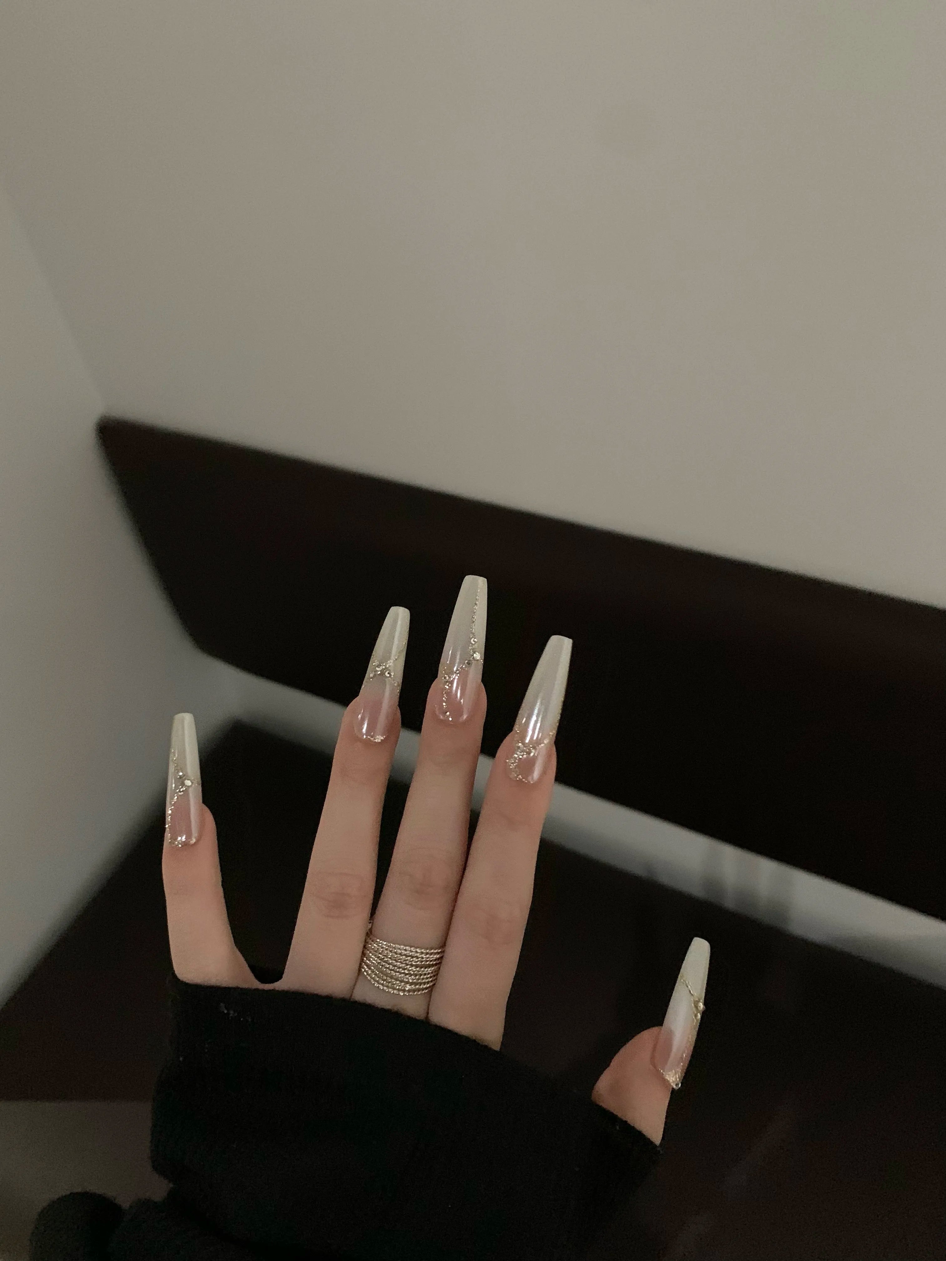 Siva Nail, Milky White with Silver Chains Handmade Press on Nails