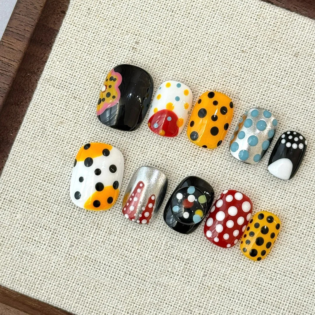 Siva Nail, Dot Parade, Multicolor Polka Handmade Press on Nails