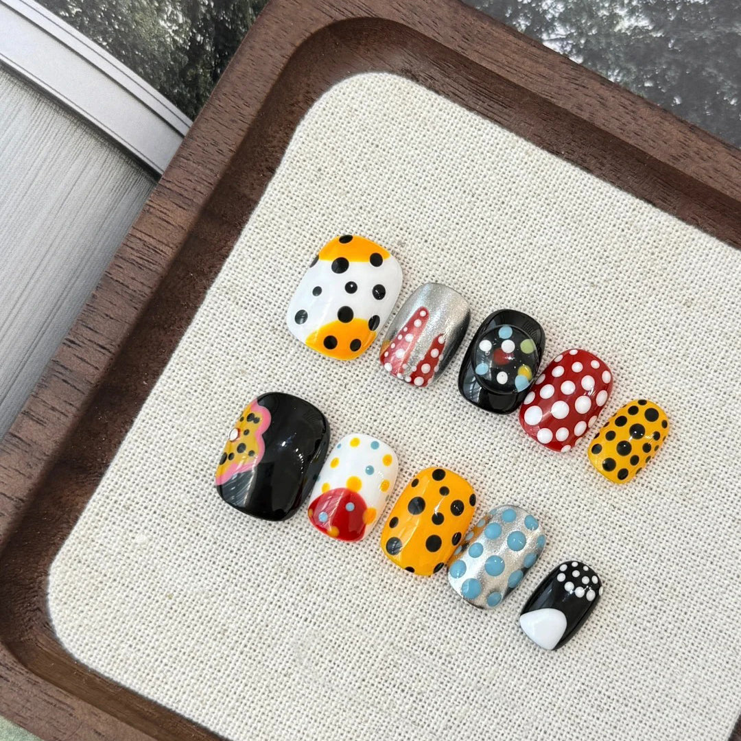 Siva Nail, Dot Parade, Multicolor Polka Handmade Press on Nails