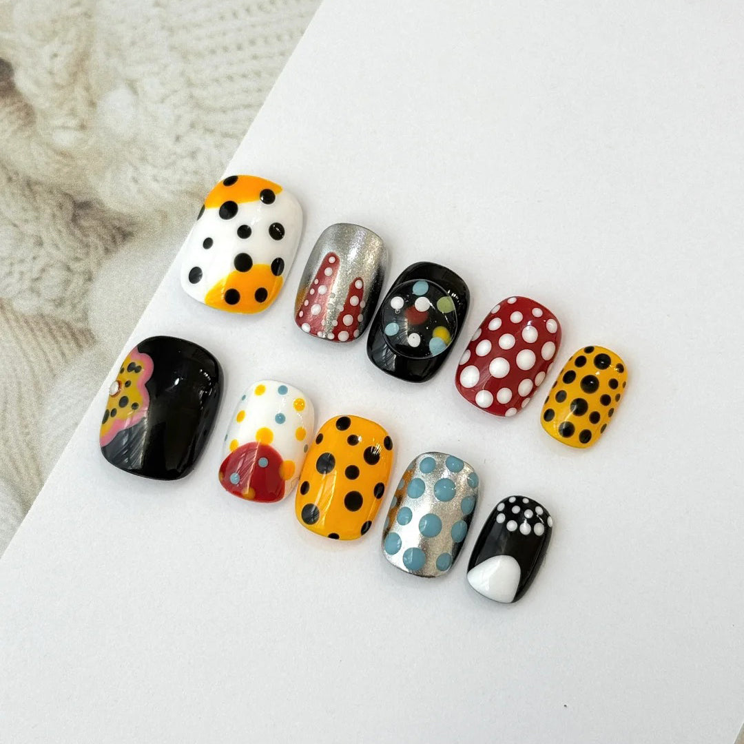 Siva Nail, Dot Parade, Multicolor Polka Handmade Press on Nails