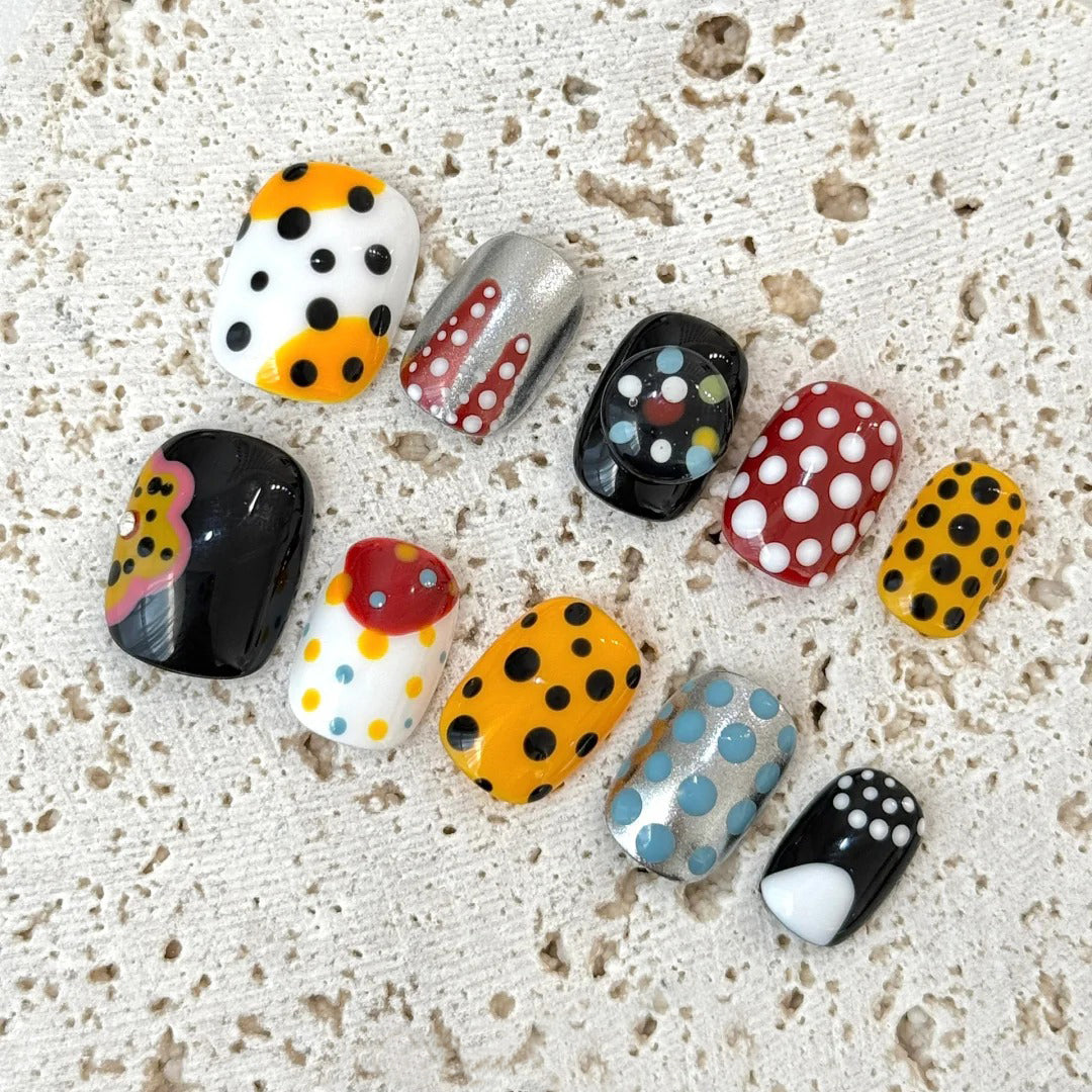 Siva Nail, Dot Parade, Multicolor Polka Handmade Press on Nails