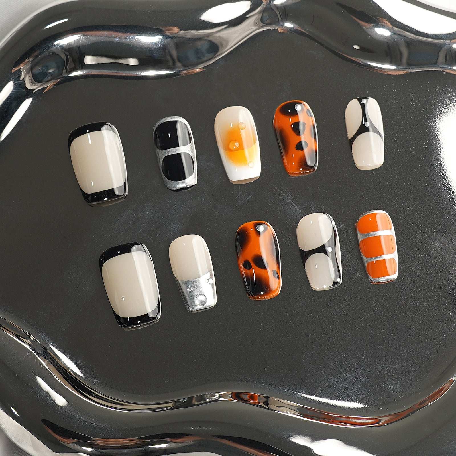 Siva Nail, Palette Mix, Modern French, Handmade Press on Nails