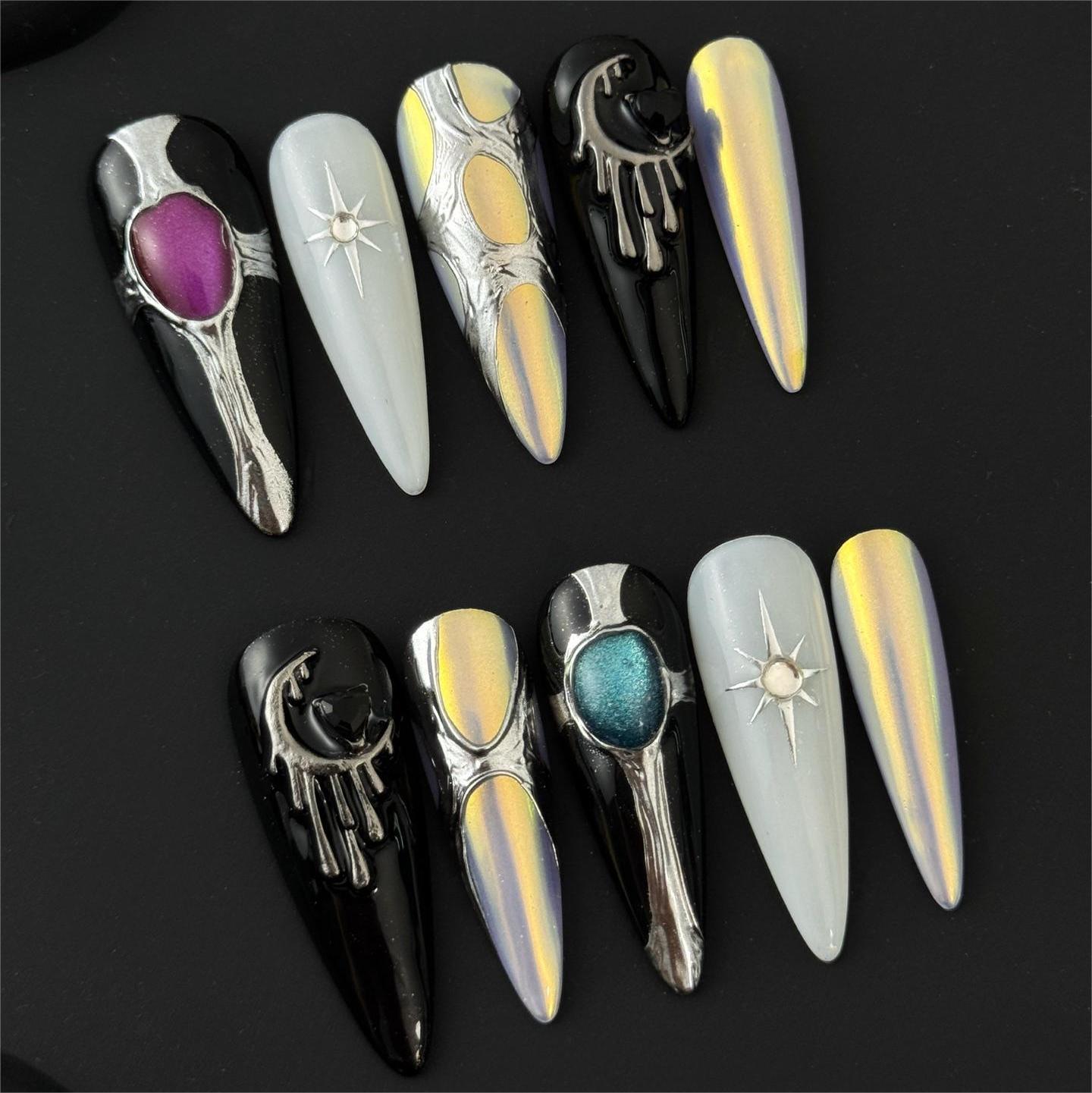 Siva Nail, Cosmic Eclipse, Celestial Aura, Handmade Press on Nails