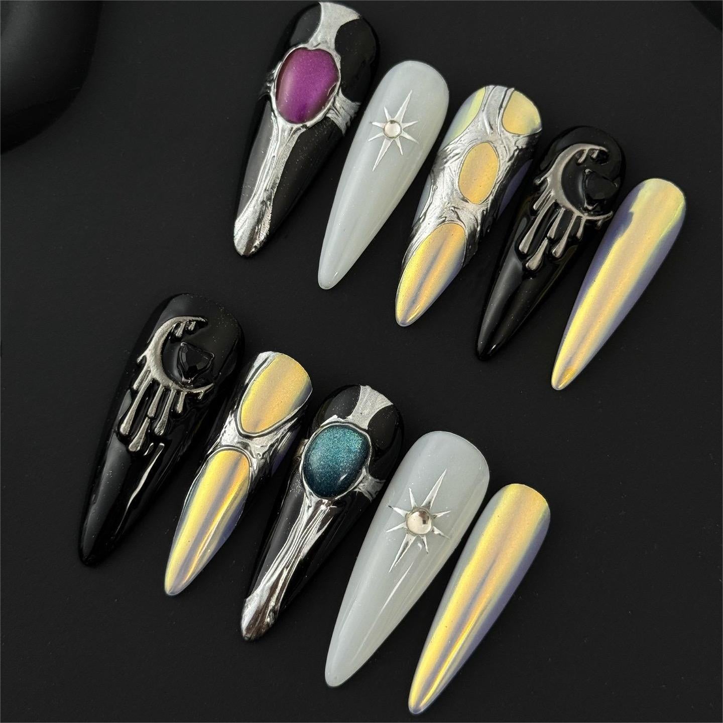 Siva Nail, Cosmic Eclipse, Celestial Aura, Handmade Press on Nails