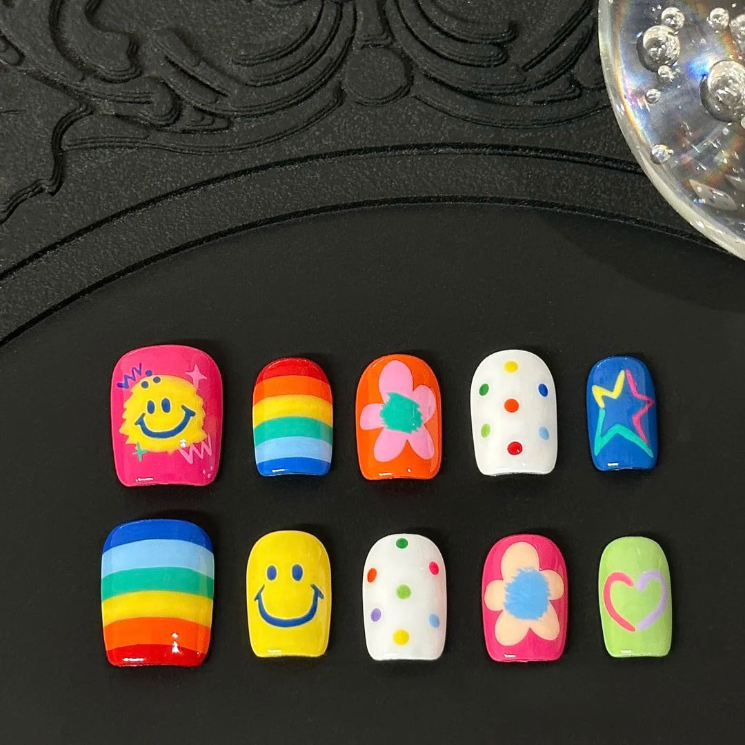 Siva Nail, Happy Pop, Rainbow Smile Handmade Press on Nails