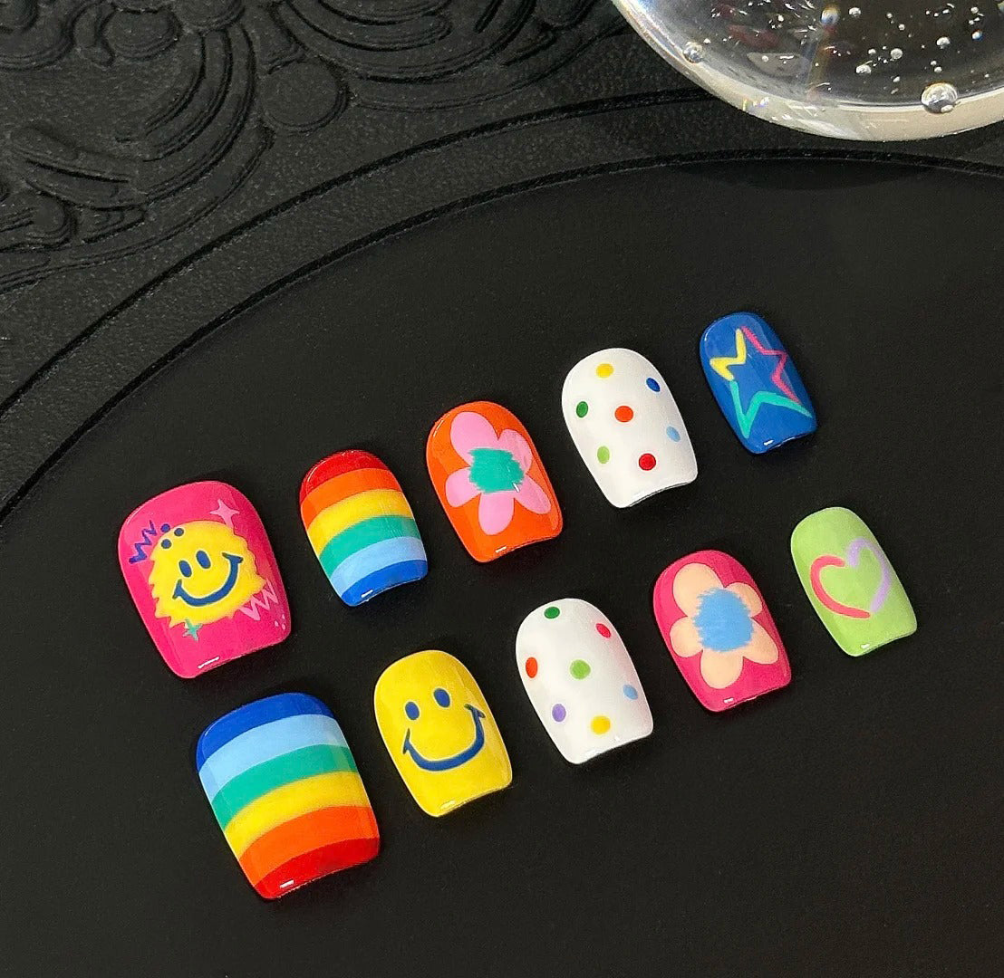 Siva Nail, Happy Pop, Rainbow Smile Handmade Press on Nails
