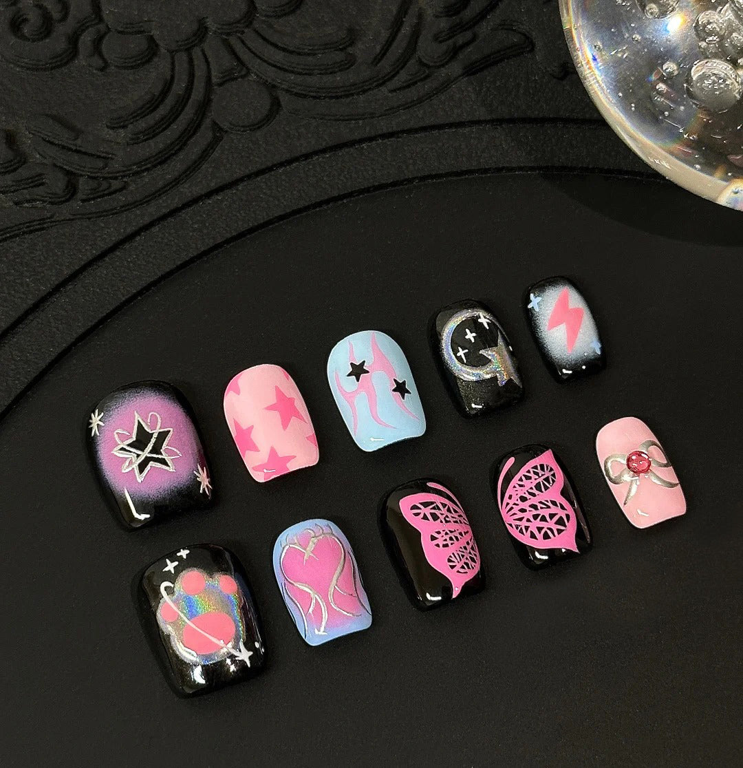 Siva Nail, Cosmic Pop, Pink Space Handmade Press on Nails