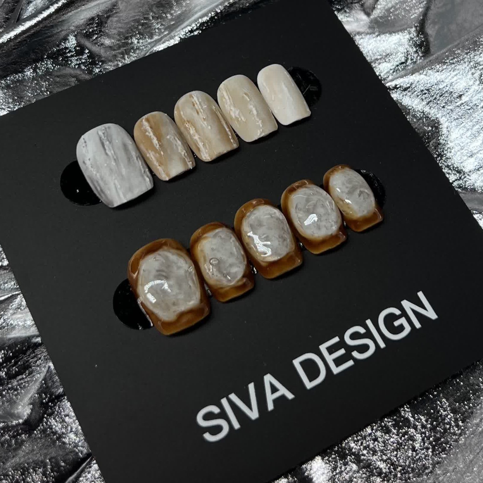 Siva Nail, Pebble Pathway, Rustic Marble, Handmade Press on Nails