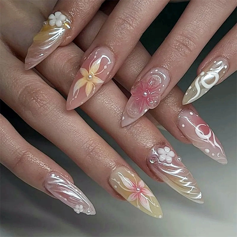 Siva Nail,Bloomed Garden, 3D Floral Art Stiletto Nails Handmade Press-On Nails