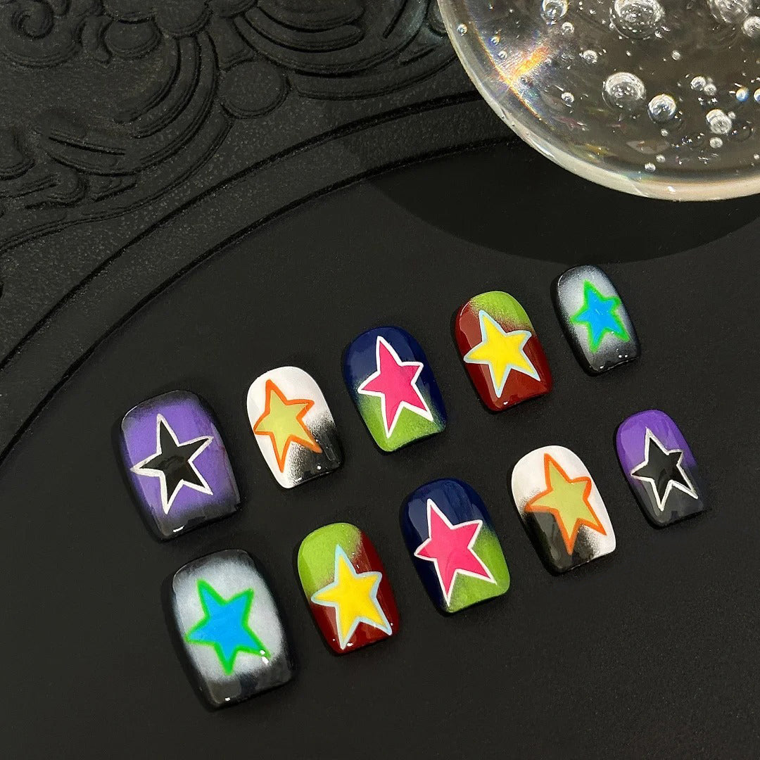 Siva Nail, Neon Pop, Starburst Graffiti Handmade Press on Nails