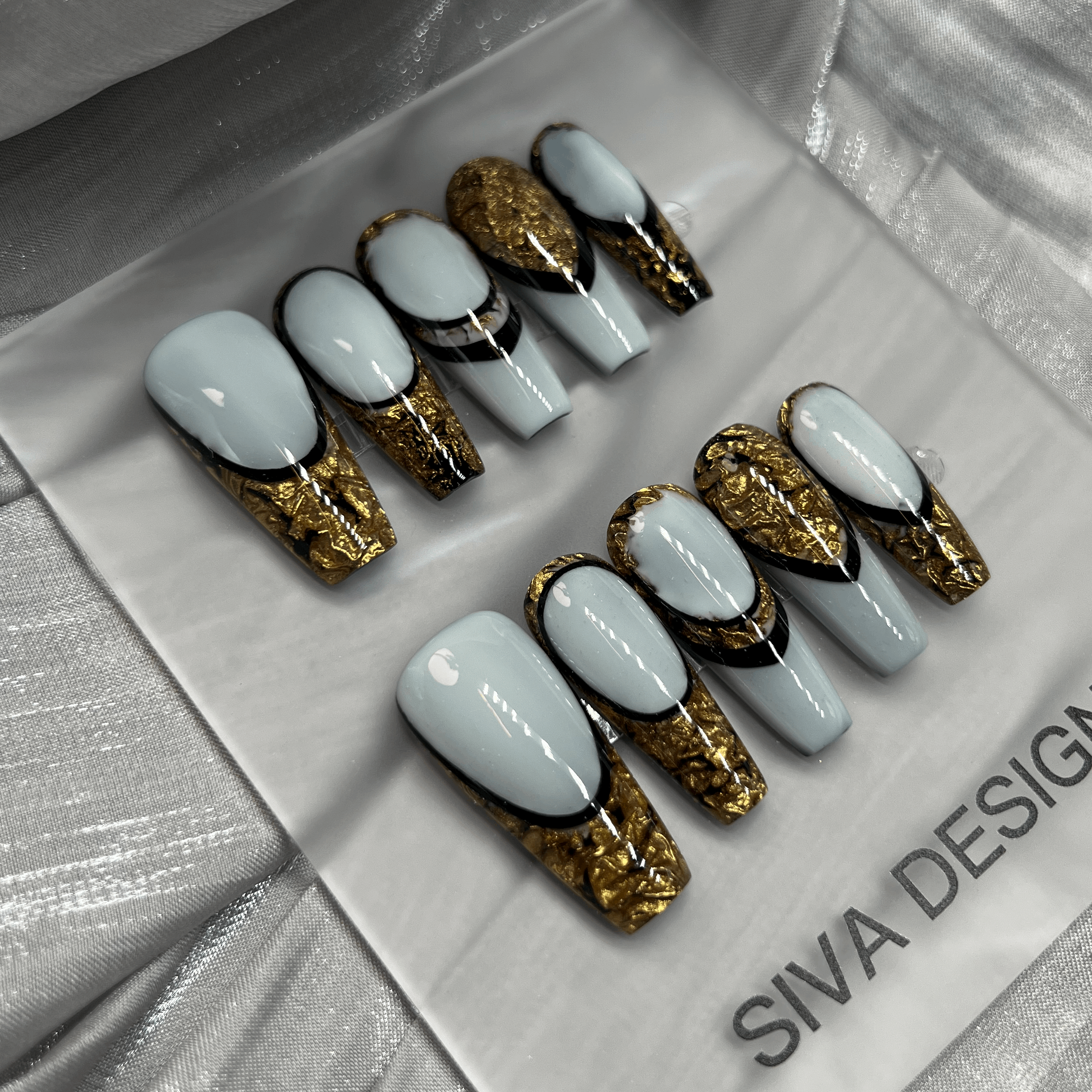 Siva Nail, Golddust, French, Luxurious Gold Foil, Handmade Press on Nails