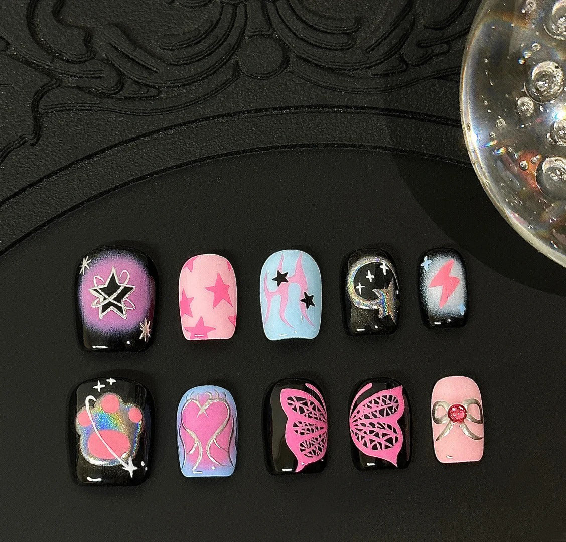 Siva Nail, Cosmic Pop, Pink Space Handmade Press on Nails