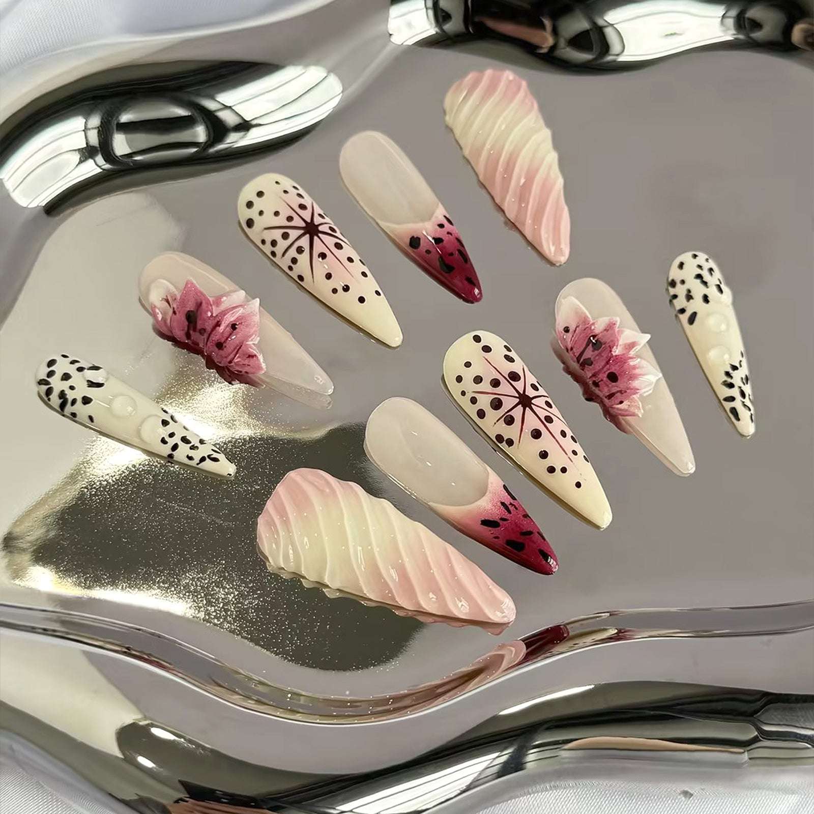 Siva Nail, Wild Charm, Unique Exotic, Almond Handmade Press on Nails