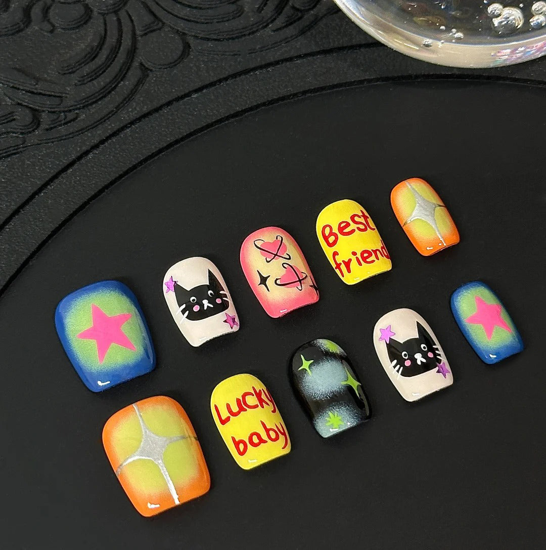 Siva Nail, Lucky Baby, Gradient Pop Art Handmade Press on Nails
