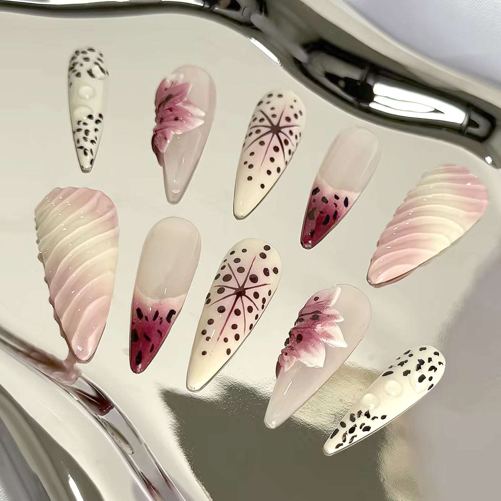 Siva Nail, Wild Charm, Unique Exotic, Almond Handmade Press on Nails