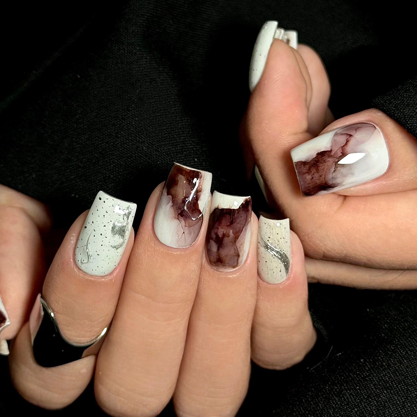 Siva Nail, Mystic Smoke, Marble Art, Handmade Press on Nails