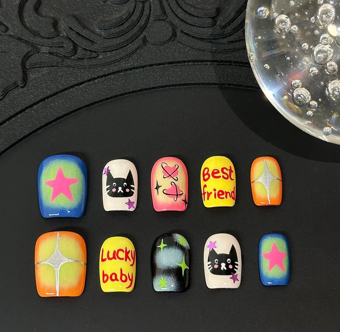 Siva Nail, Lucky Baby, Gradient Pop Art Handmade Press on Nails