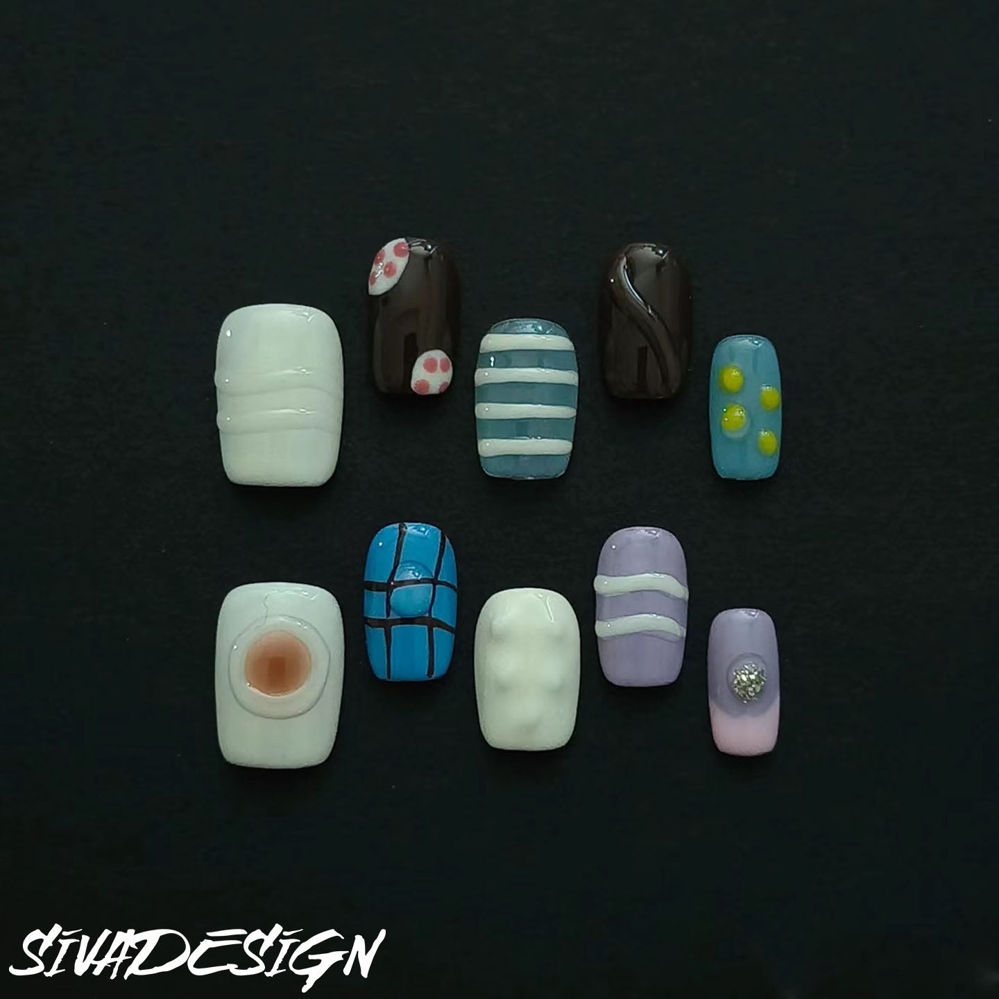 Siva Nail, Playful Palette, Creative Style Handmade Press on Nails