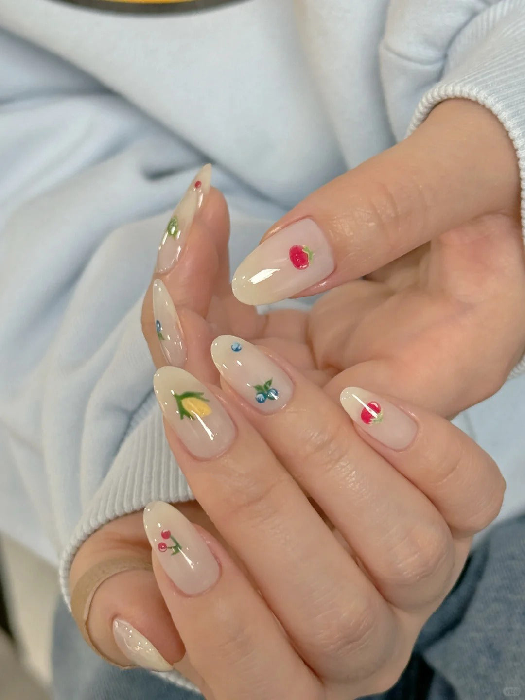 Siva Nail, Bloom & Berry, Floral Fruit Clear Handmade Press on Nails