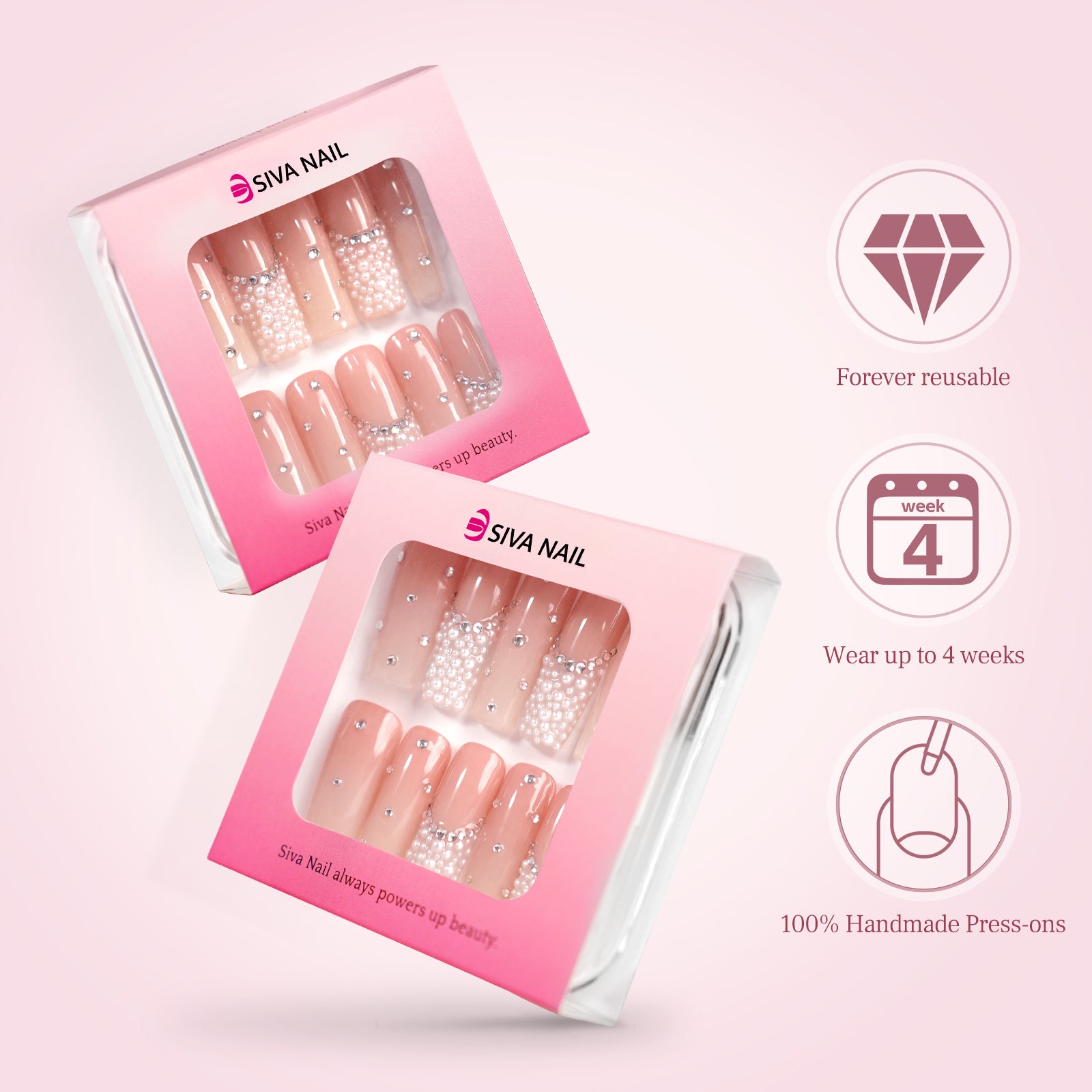 Siva Nail, Pearlescent Dreams, Radiant Glamour, Handmade Press on Nails