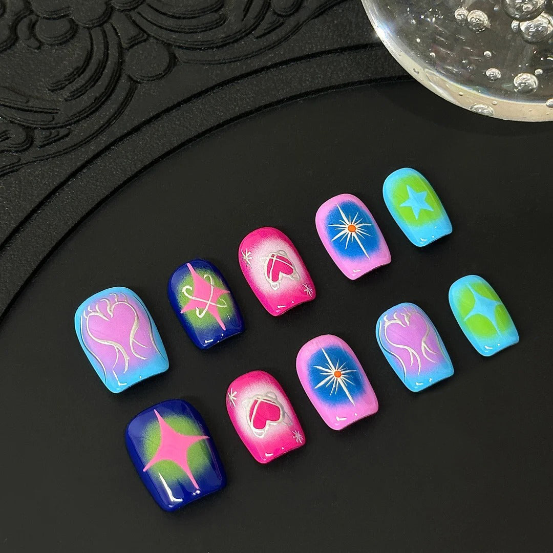 Siva Nail, Cosmic Love, Heartbeam Gradient Handmade Press on Nails