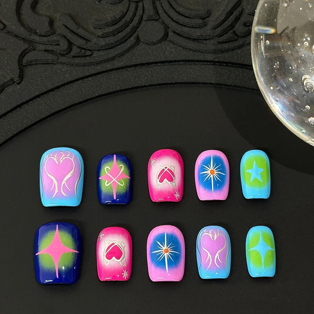 Siva Nail, Cosmic Love, Heartbeam Gradient Handmade Press on Nails
