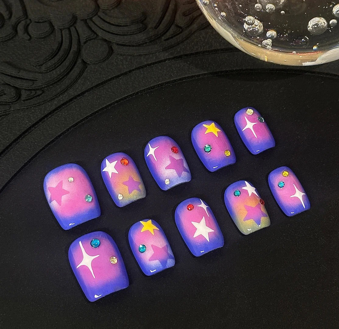 Siva Nail, Cosmic Bloom, Purple Sunset Handmade Press on Nails