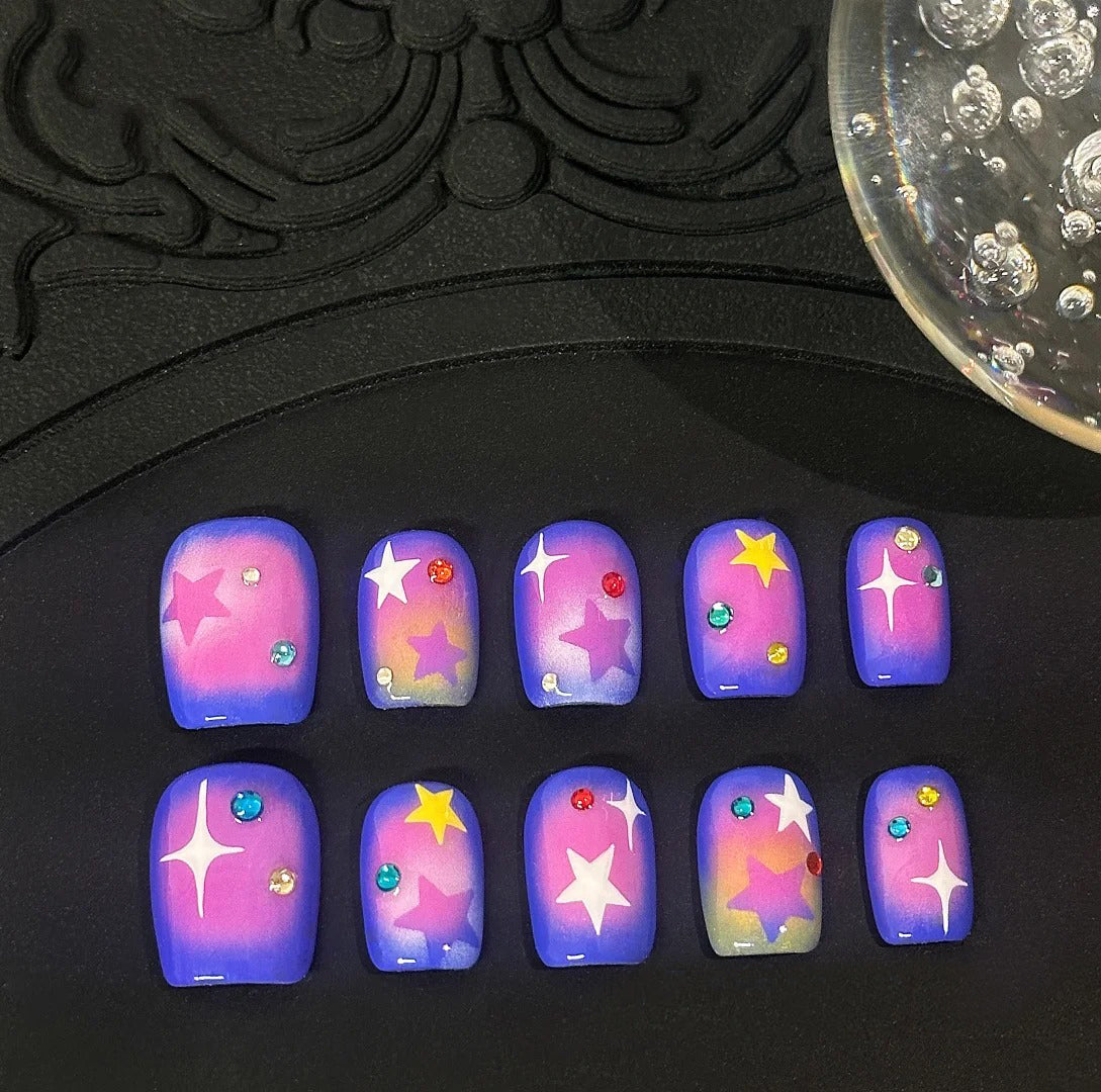 Siva Nail, Cosmic Bloom, Purple Sunset Handmade Press on Nails