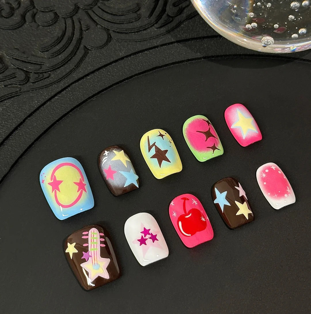 Siva Nail, Candy Pop, Retro Funk Handmade Press on Nails