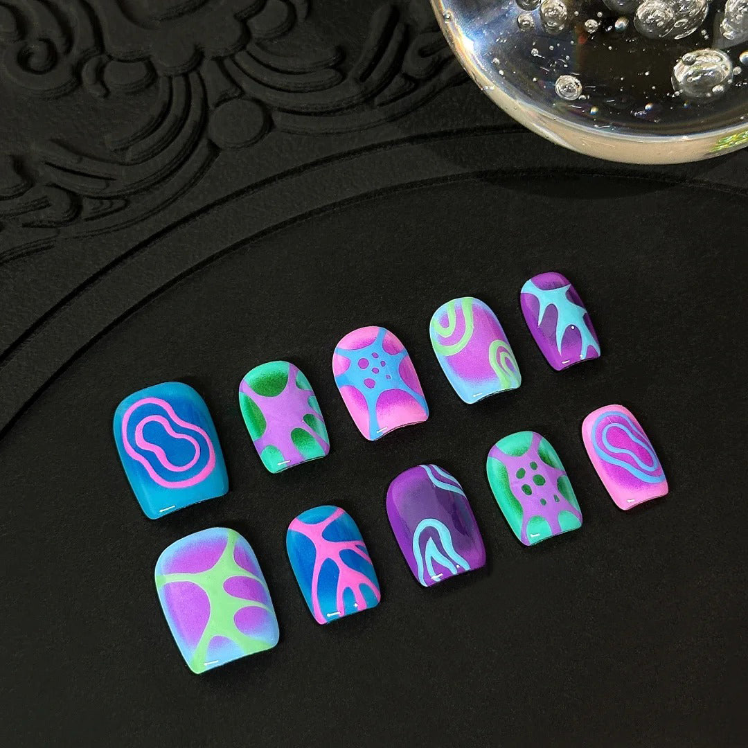 Siva Nail, Psyche Swirl, Retro Wave Handmade Press on Nails