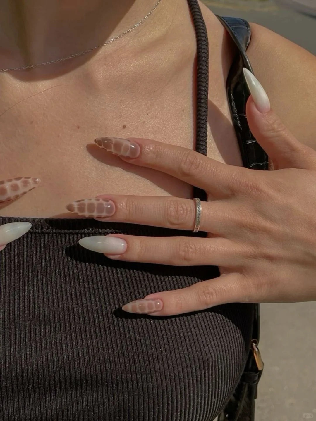 Siva Nail, Desert Mirage, Nude Gradient Croc Print Handmade Press on Nails