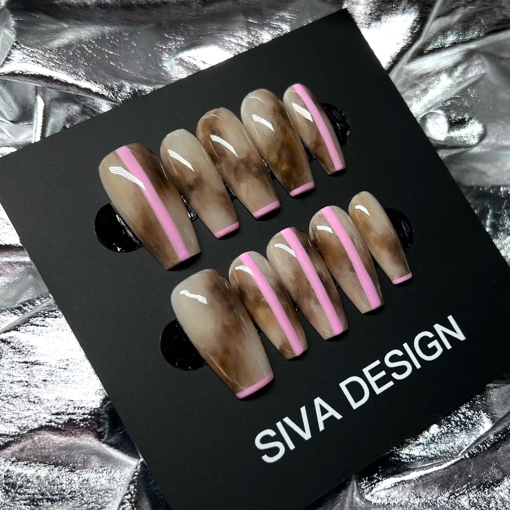 Siva Nail, Soft Striation, Unique Marble, Handmade Press on Nails