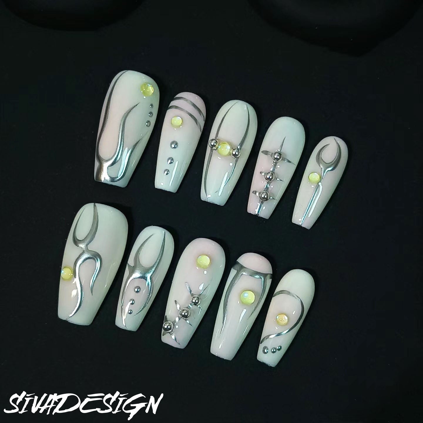 Siva Nail, Sublimation Echo, Futuristic Glow, Handmade Press on Nails