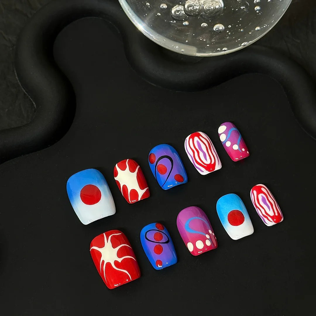 Siva Nail, Pop Pulse, Red Wave Handmade Press on Nails