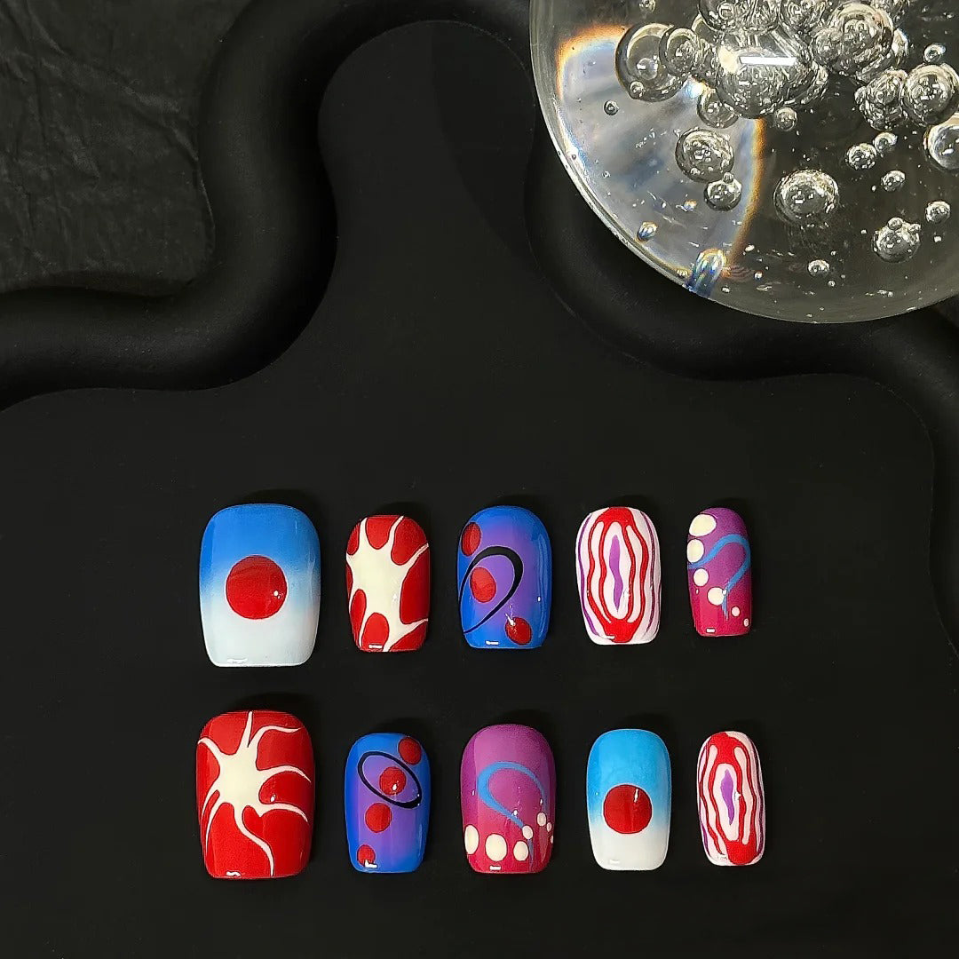 Siva Nail, Pop Pulse, Red Wave Handmade Press on Nails