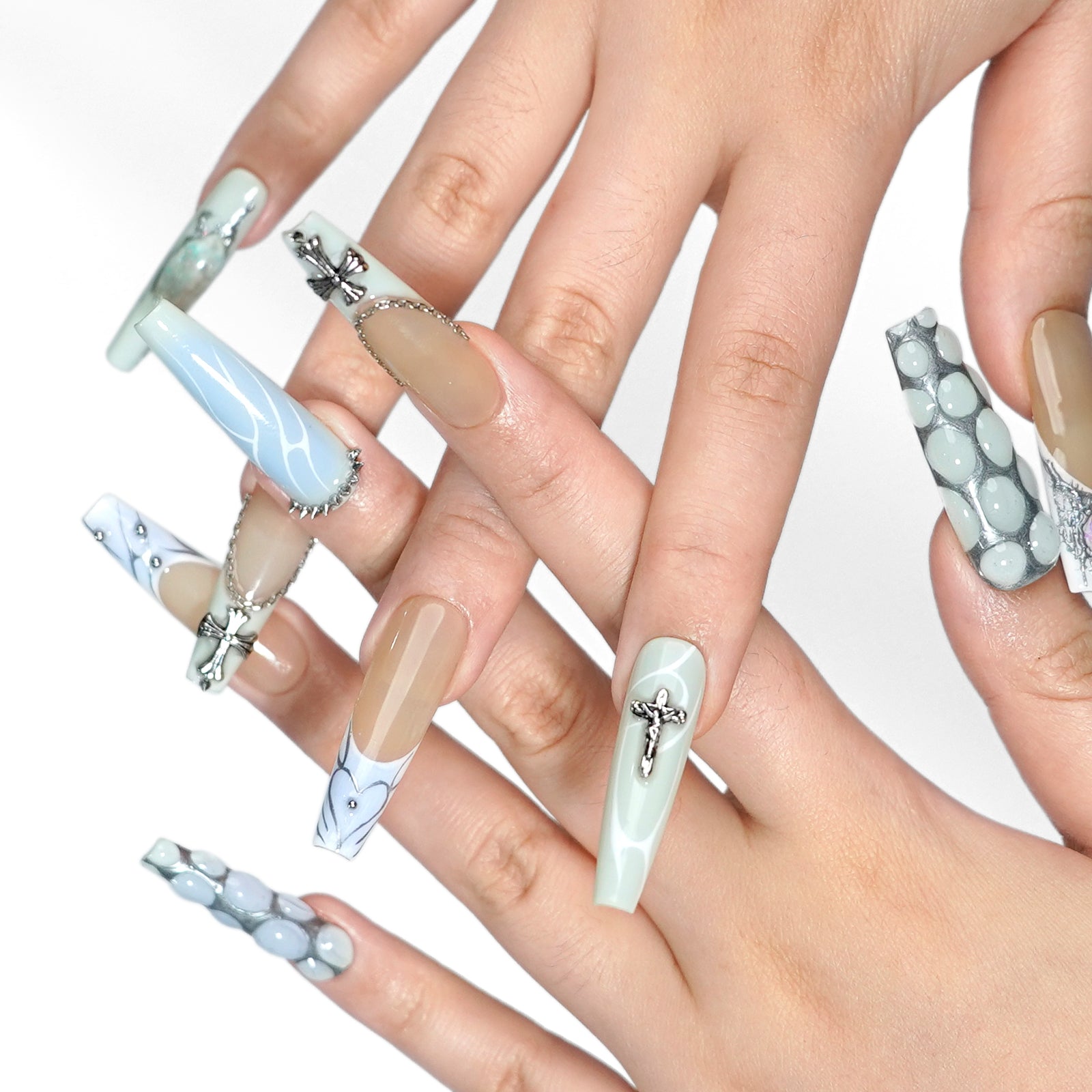 Siva Nail, Mystical Cross, Gothic Chic, Handmade Press on Nails