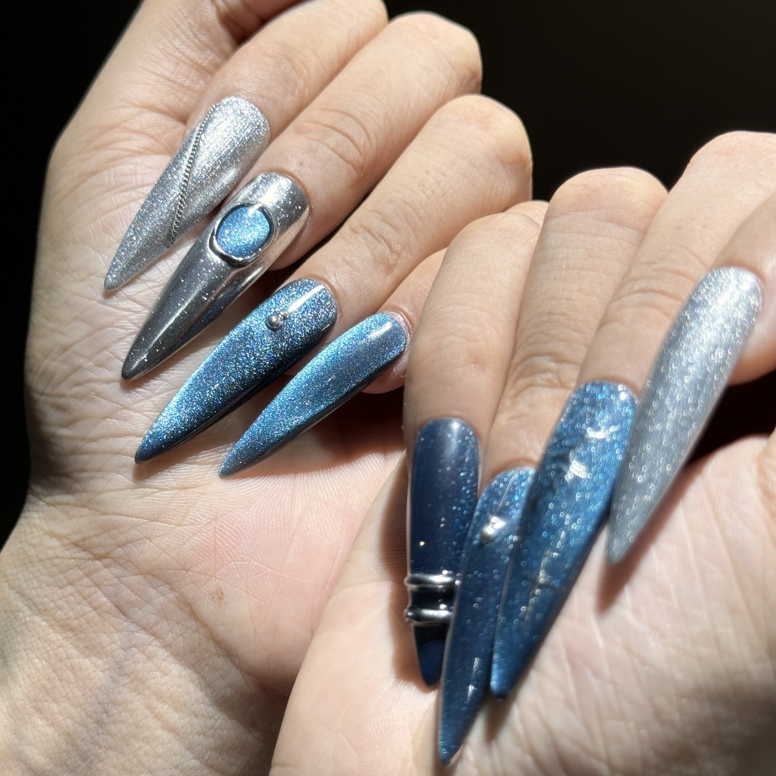 Siva Nail, Galaxy Glow, Metallic Butterfly, Handmade Press on Nails