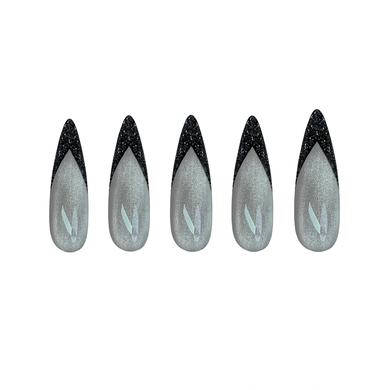 Siva Nail, Midnight Sparkle, Black French Tip, Handmade Press on Nails