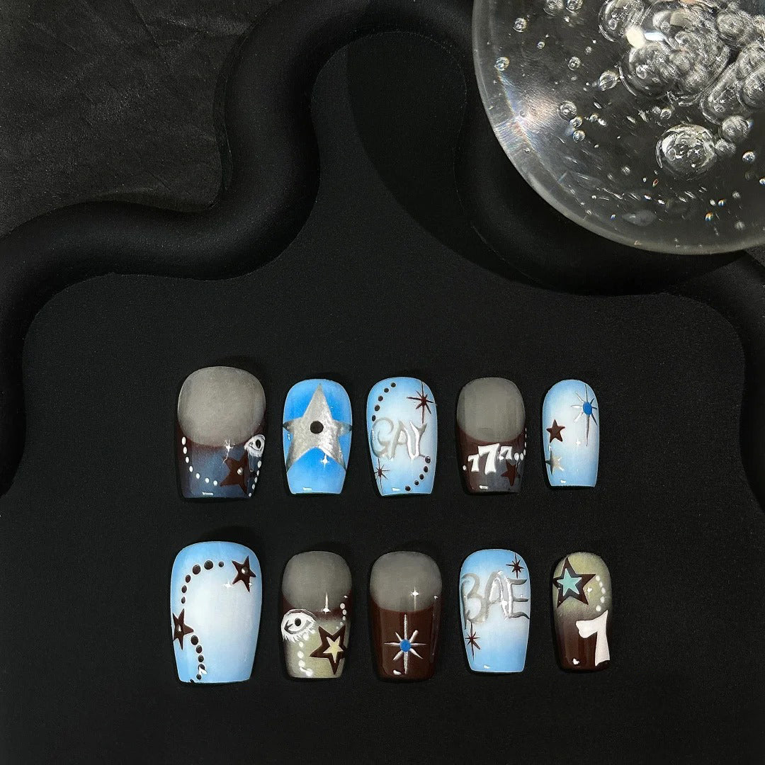 Siva Nail, Cosmic Script, Star Graffiti Handmade Press on Nails
