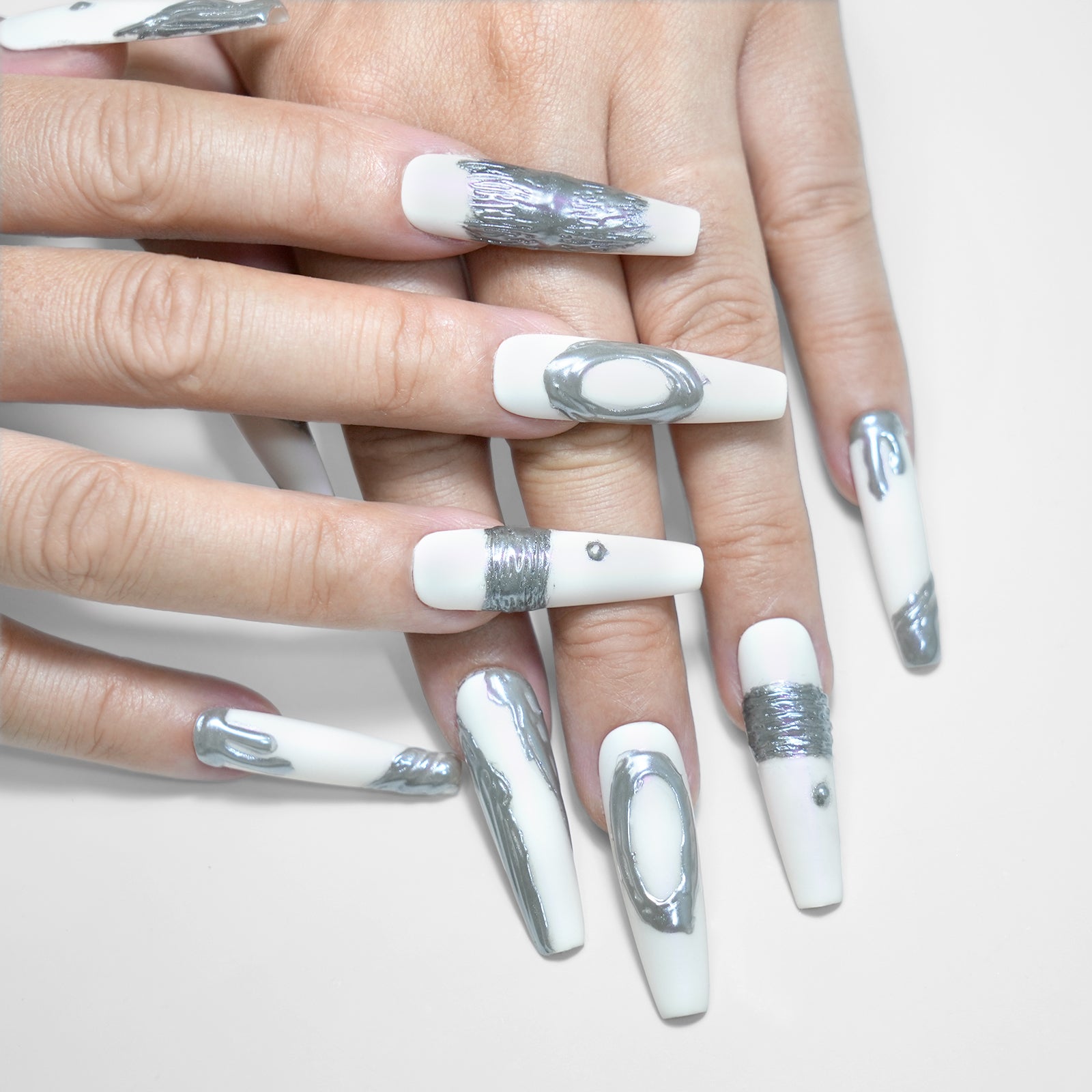 Siva Nail, Smoky Illusions, Ethereal Metal, Handmade Press on Nails