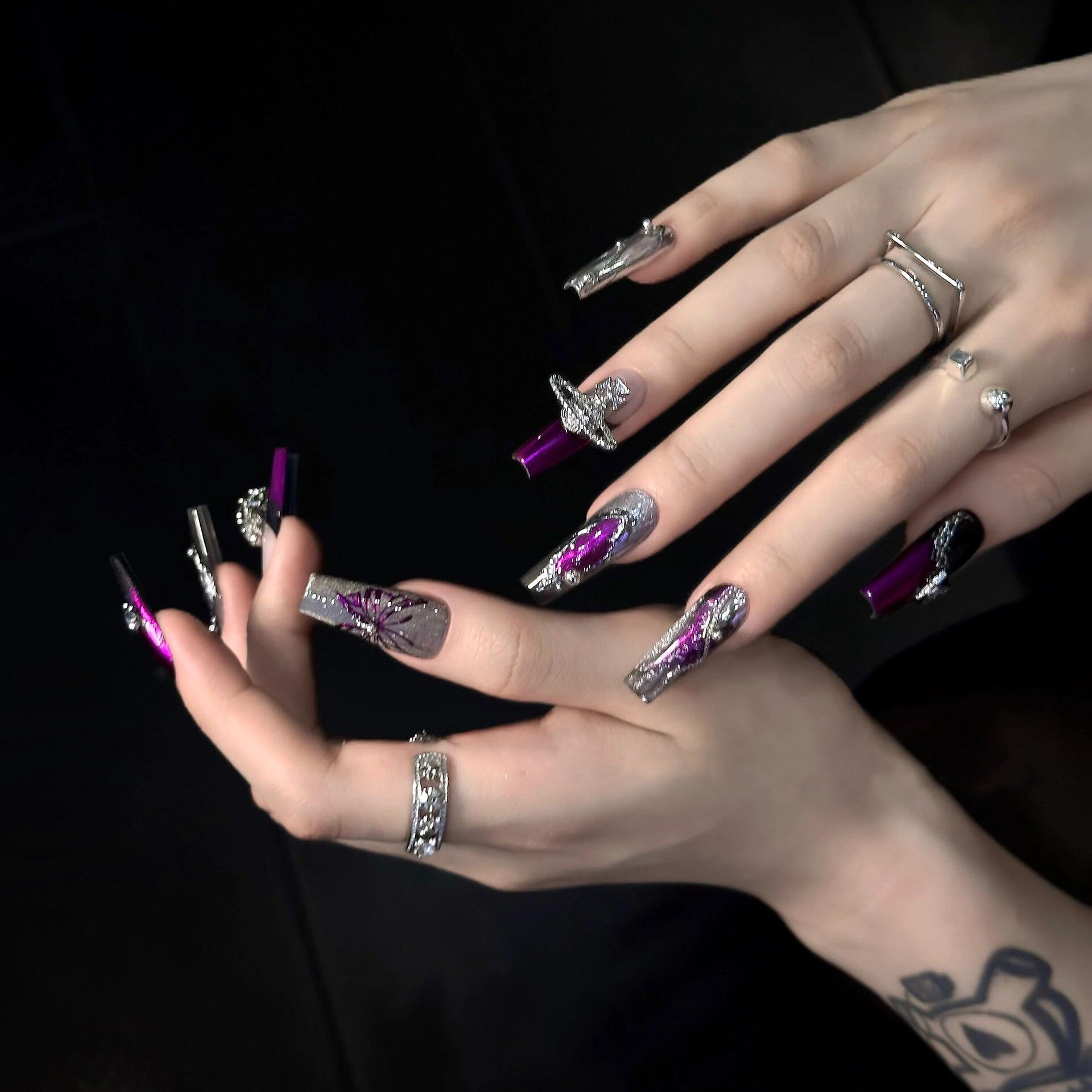 Siva Nail, Purple Haze, Enchanted Elegance, Handmade Press on Nails