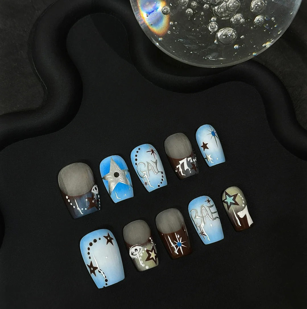Siva Nail, Cosmic Script, Star Graffiti Handmade Press on Nails