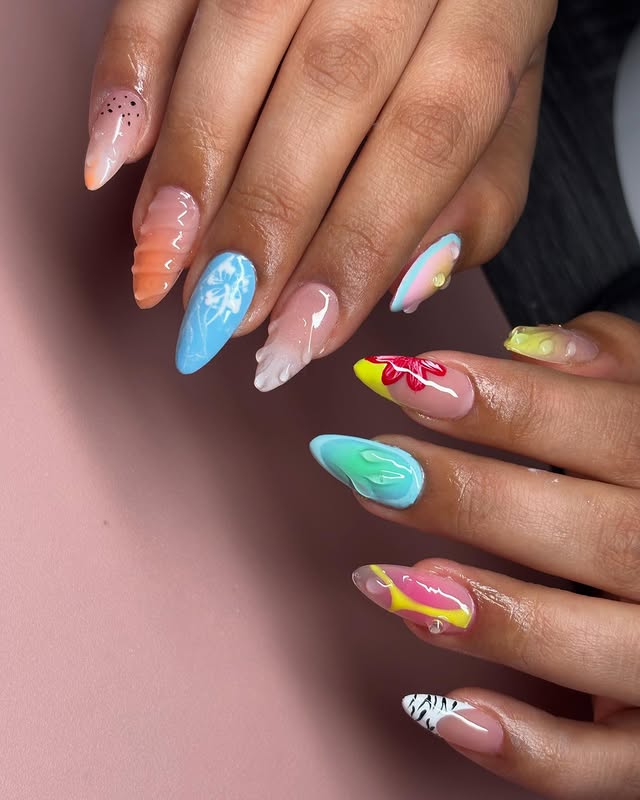 Siva Nail,Ocean Mosaic,Vibrant 3D Beach Art Handmade Press On Nails