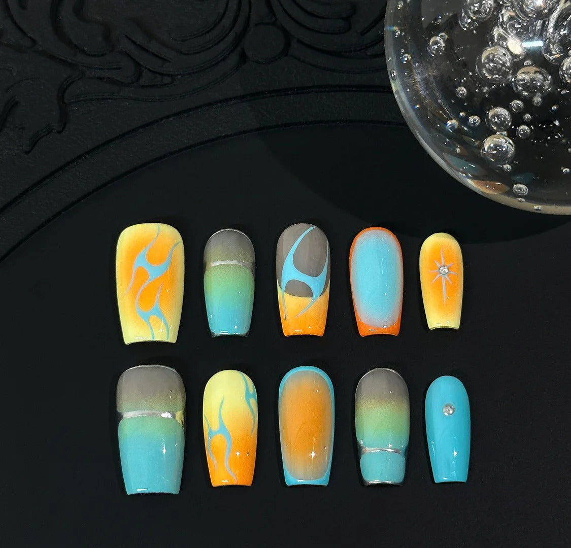 Siva Nail, Solar Wave, Sunset Ombre Handmade Press on Nails