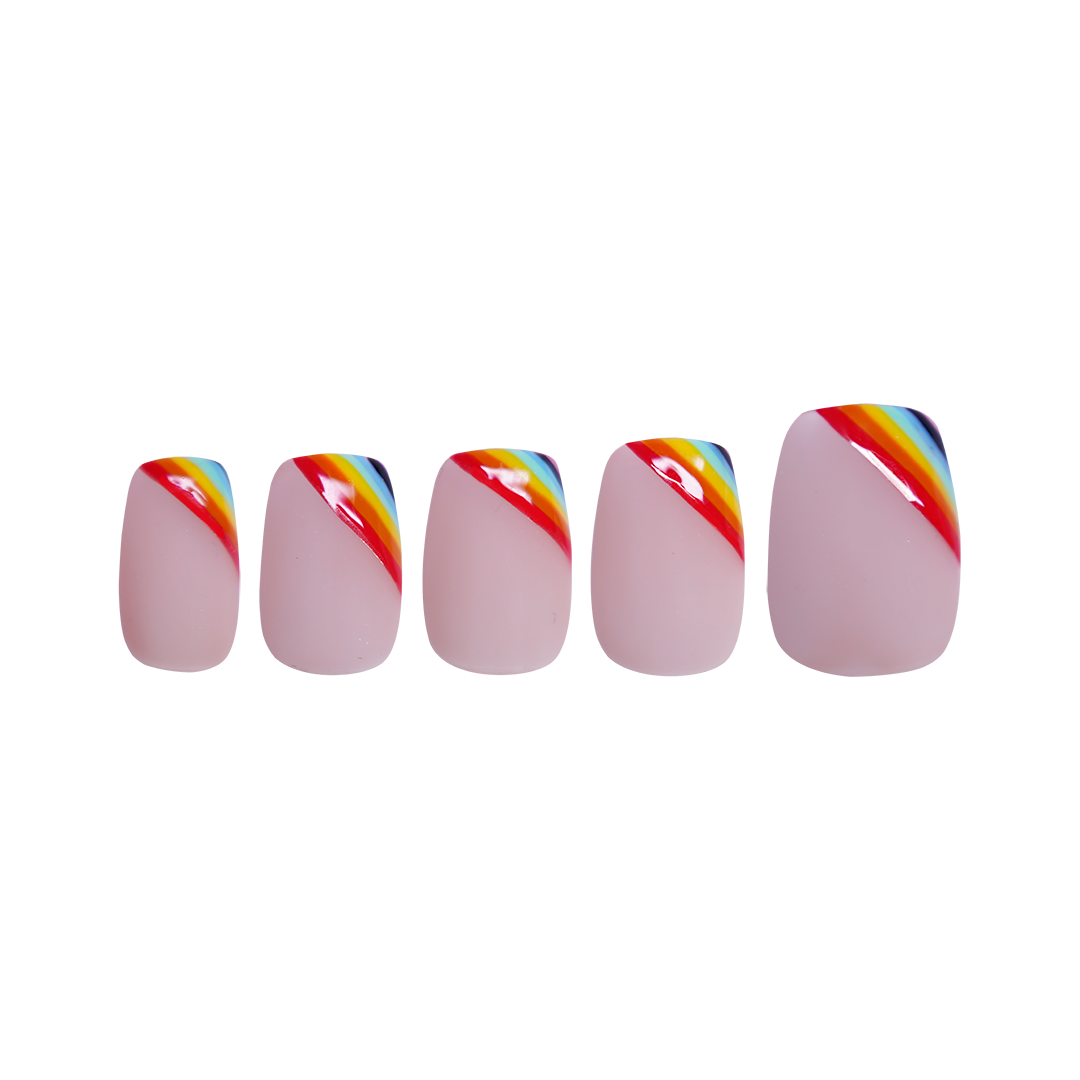 Siva Nail,Rainbow Arch Oval – Bold Multi-Color Design Handmade Press on Nails